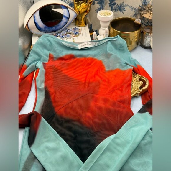 🆕 RAT & BOA 🧿 NWOT Santino Sheer Long Sleeve Dress, Blue with Red Tulip Sz XXS - Picture 14 of 16